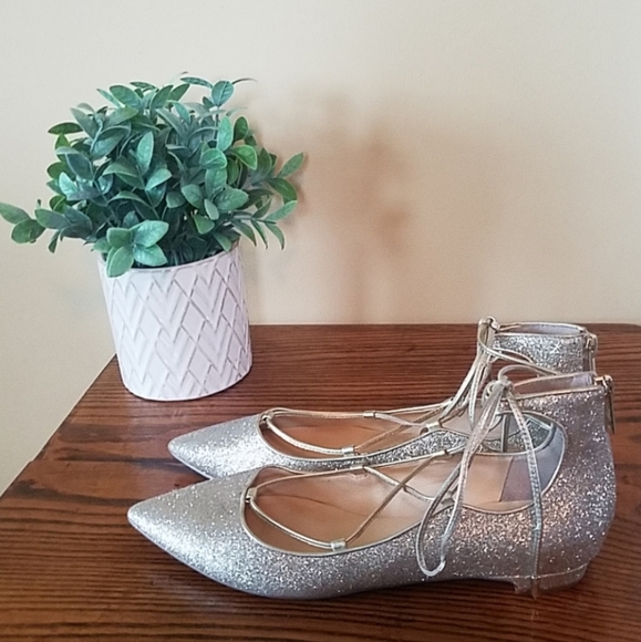 Ivanka Trump Gold And Silver Lace Up Flats, Size 7.5 - Picture 3 of 5